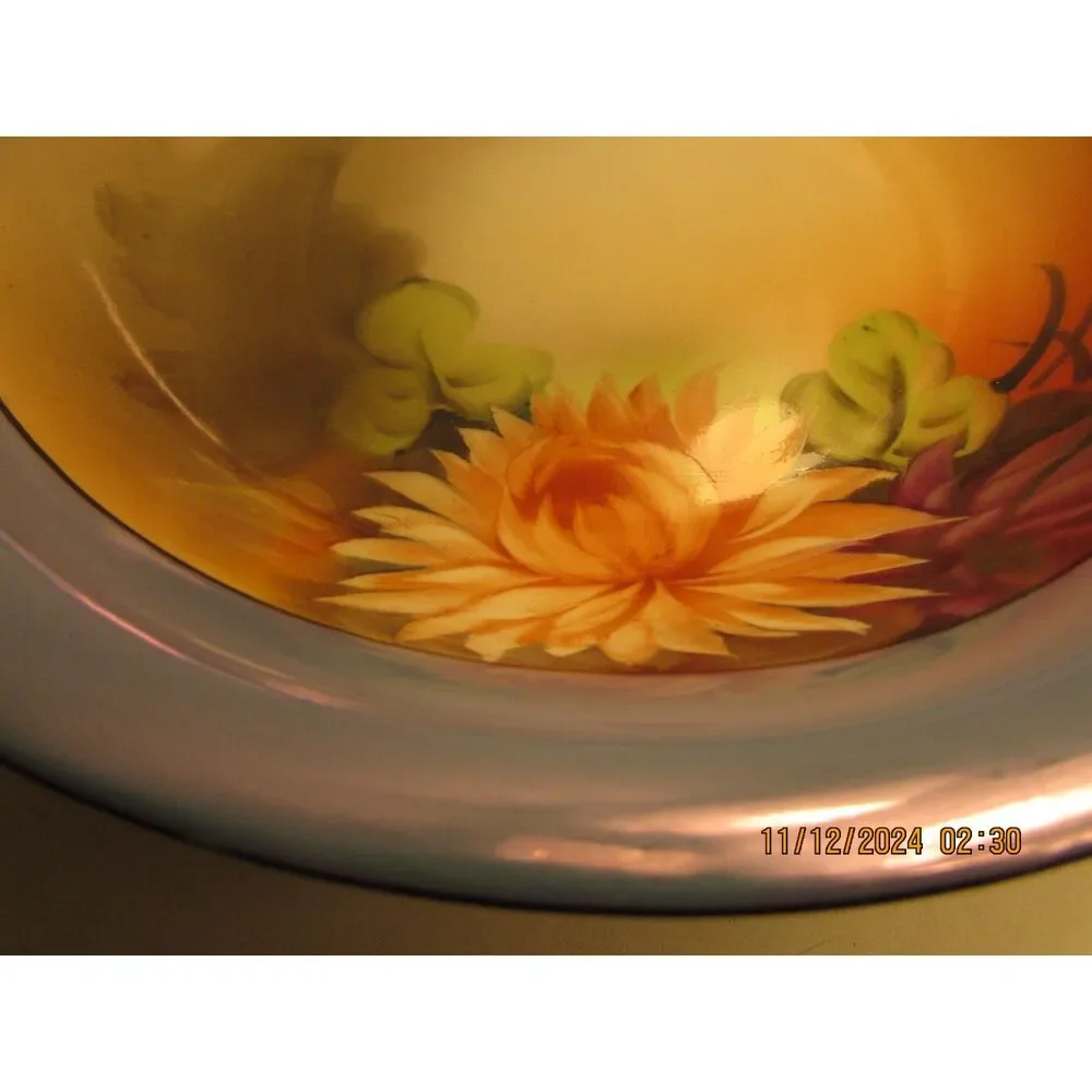 Noritake Hand painted serving bowl purple luster floral flowers vintage